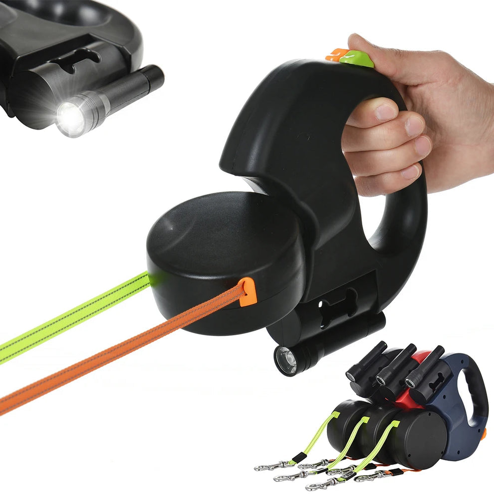 FLEXI-DOUBLE™ - Laisse double anti-enchevêtrement - Panier Pratique