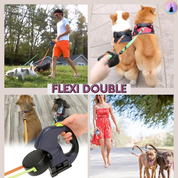 FLEXI-DOUBLE™ - Laisse double anti-enchevêtrement - Panier Pratique