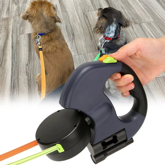 FLEXI-DOUBLE™ - Laisse double anti-enchevêtrement - Panier Pratique