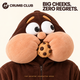 Close-up of the Goinfre hood design with oversized peach cheeks and a cookie. Big cheeks. Zero regrets.